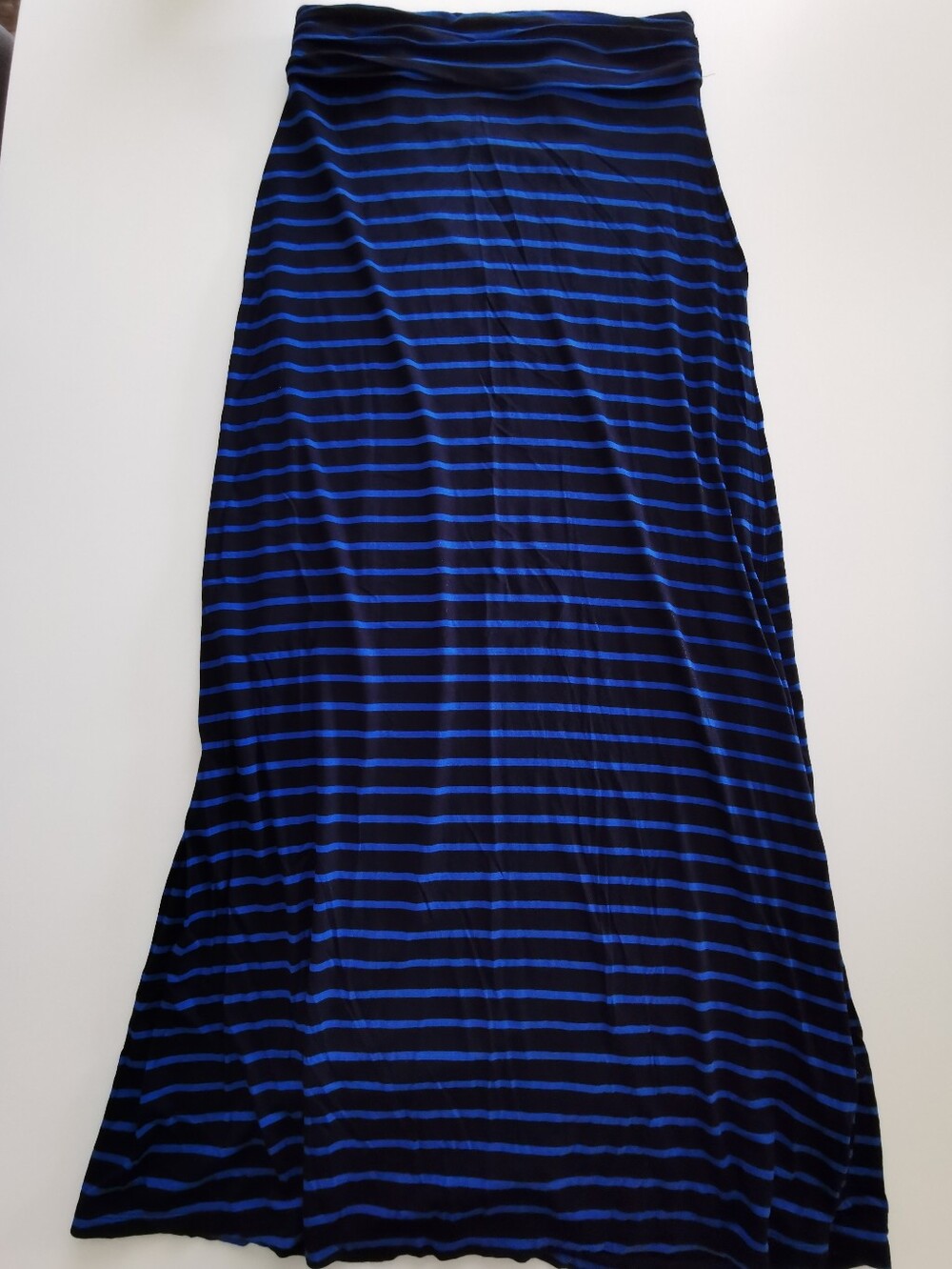 J.Crew Black & Blue Stripe Stretchy Bodycon Flowy Maxi Skirt